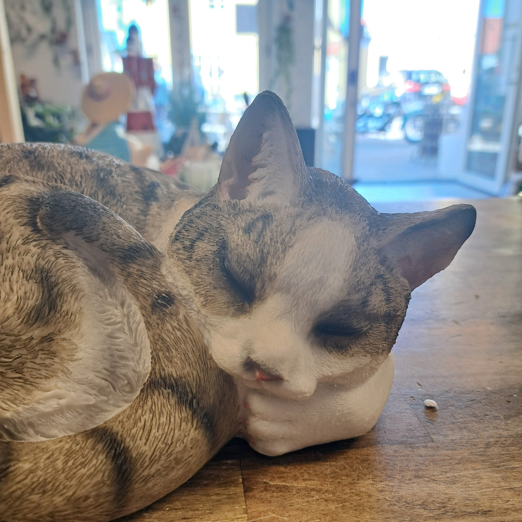 kat sover Realistisk kattefigur – naturtro kat statue til haven