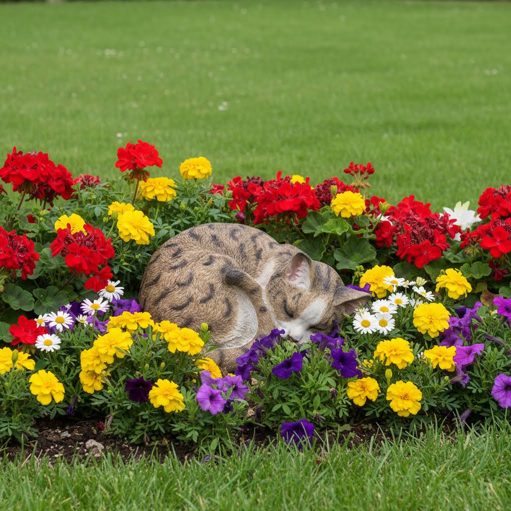 kat sover Realistisk kattefigur – naturtro kat statue til haven