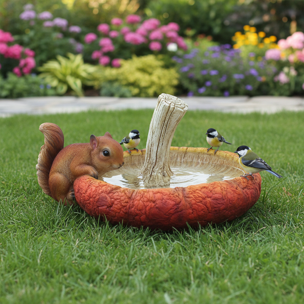 squirrel fuglebad-dekorativ og funktionel have dekoration