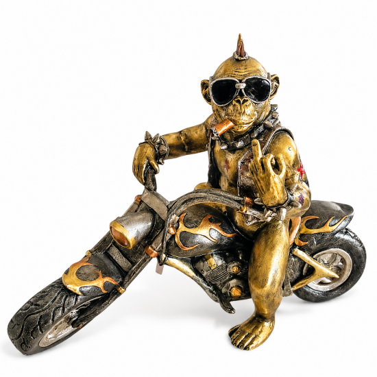 Sjov abe på motorcykel figur – dekorativ figur til hjem og have